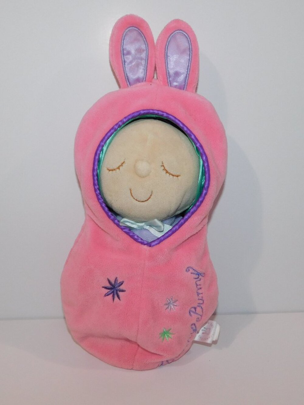 Manhattan Toy Hunny Bunny Snuggle Pod First Baby Doll 2009 Plush 12" Pink Sack